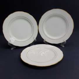 Набор десертных тарелок 3 шт, фарфор, позолота. Винтаж Польша