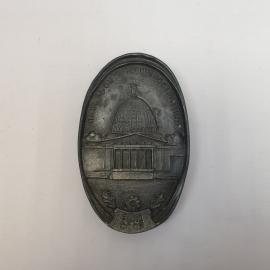 Плакетка ВДНХ Павильон машиностроения, металл. Винтаж, СССР. Настенная тарелка с ушком или пано.