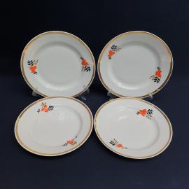 Набор десертных тарелок 4 шт Дулево, фарфор, деколь, позолота. Винтаж СССР