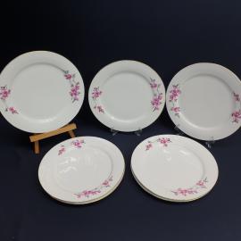 Набор подстановочных тарелок 7 шт 25 см, фарфор, деколь, позолота. Винтаж Китай