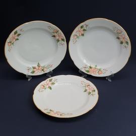 Набор столовых тарелок 3 шт Барановка, фарфор, ручная роспись. люстр. Винтаж СССР