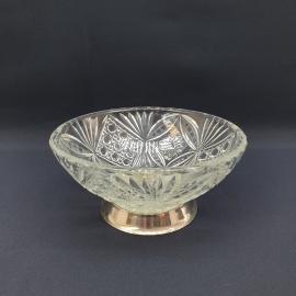 Салатник 1300 мл на металлической ножке, хрусталь, ручная резка, диаметр 21 см. Винтаж СССР