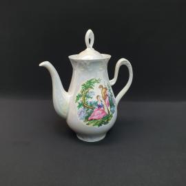 Винтажный кофейник Пастушка, керамика деколь перламутр 1 л, СССР