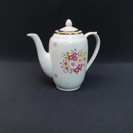 Винтажный кофейник Вербилки, фарфор деколь золочение 0.9 л, СССР