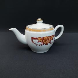 Винтажный чайник Богдановичи, фарфор деколь золочение 0.5 л, СССР
