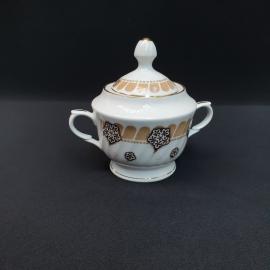 Винтажная сахарница Рига, фарфор позолота деколь 450 мл, СССР