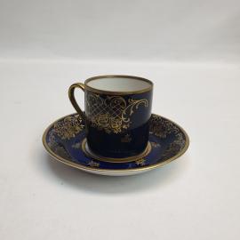 Кофейная пара 75 мл Reichenbach, фарфор, кобальт, позолота, винтаж ГДР