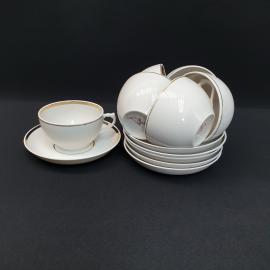 Винтажный набор из 6 чайных пар Дулево, фарфор золочение 190 мл, СССР