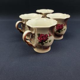 Винтажный набор из 4 чашек, керамика деколь 200 мл, СССР