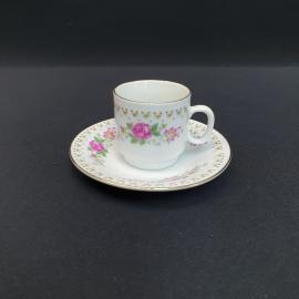 Винтажная кофейная пара, фарфор деколь золочение 60 мл, Китай