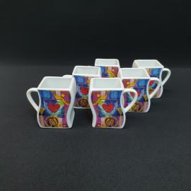 Набор из 6 кофейных чашек, фарфор деколь 70 мл, Китай