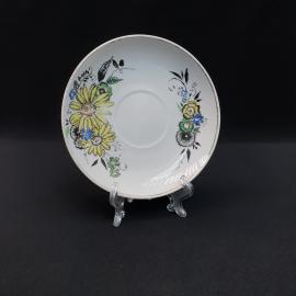 Винтажное блюдце ЛФЗ, фарфор деколь позолота 14 см, потертости, СССР