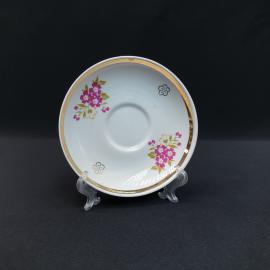 Винтажное кофейное блюдце Вербилки, фарфор деколь позолота 125 мм, СССР