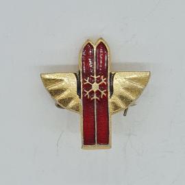 Значок СССР с красными лыжами и снежинкой, советский и винтажный