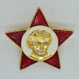 Значок СССР, красная звезда с изображением головы в белом круге, советский и винтажный