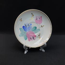 Винтажное блюдце Дулево, фарфор роспись позолота 14 см, СССР