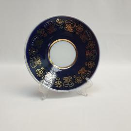 Винтажное блюдце Довбыш, фарфор кобальт позолота 14 см, потертости, СССР