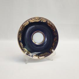 Винтажное блюдце ЛФЗ, фарфор кобальт позолота 13 см, СССР