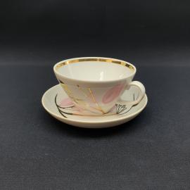 Винтажная чайная пара Дулево, фарфор роспись позолота 200 мл, СССР