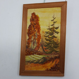 Картина с янтарем Пейзаж С Домиком.