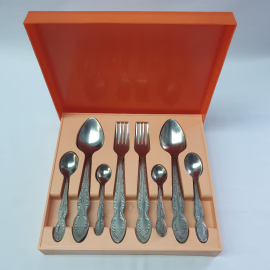 Винтажный набор столовых приборов в пластиковой коробке 24 шт, нержавейка. СССР.