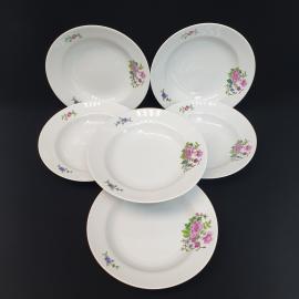 Винтажный набор из 6 суповых тарелок Дулево 1966 год, фарфор, деколь, СССР