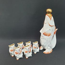 Легендарный винтажный набор штоф и 6 стопок Семейство Карпов, Полонное, фарфор, роспись, СССР