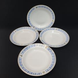 Винтажный набор из 4 суповых тарелок, фарфор Вербилки,деколь, СССР