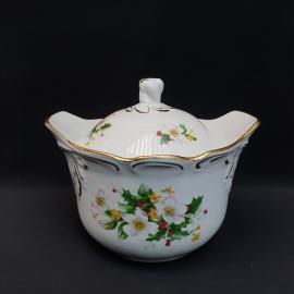 Винтажная супница на 3 литра с хранения, Дулево, фарфор, деколь, позолота, СССР