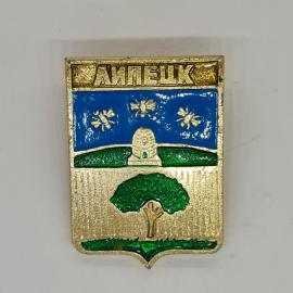 Значок СССР Липецк, городской малый герб с курганом, деревом и пчелами эмаль, советский и винтажный