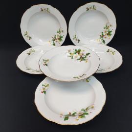 Набор винтажных суповых тарелок 6 шт с хранения, Дулево, фарфор, крытье, позолота, СССР.