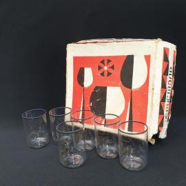 Винтажный набор стопок Ульяновск, стекло, деколь, родная коробка, СССР