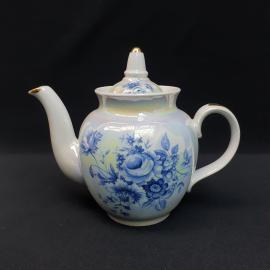 Винтажный заварочный чайник с хранения Дулево, фарфор, деколь, перламутр, 1000 мл. СССР