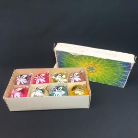 Винтажный набор елочных игрушек шаров в родной коробке, стекло, СССР.