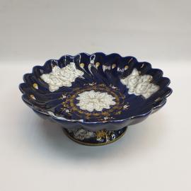 Винтажная ваза на ножке для фруктов, фарфор, кобальт, позолота, Китай.