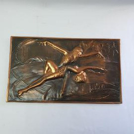 Винтажная чеканка 46х28 см, Фигуристы.  Винтаж, СССР