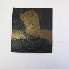 Винтажная чеканка Девушка Весна, размеры 28х32 см. Винтаж, СССР.