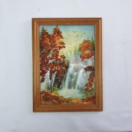 Винтажная картина из янтаря 17х23 см, Водопад (с янтарной крошкой), винтаж