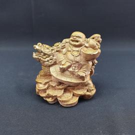 Винтажная фигурка Хотей и черепаха-дракон 14 см, композитный материал, следы времени.