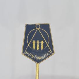 Значок СССР эмаль, синий щиток, знак три трубы, надпись hutni projekt, редкий советский и винтажный