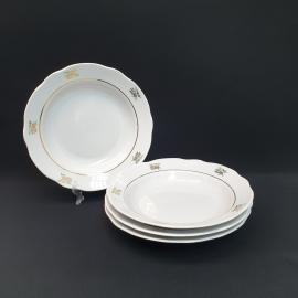 Винтажный набор из 4 суповых тарелок  Дулево, фарфор деколь золочение 24, СССР