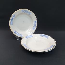 Винтажный набор из 3 суповых тарелок, фарфор деколь золочение 20 см, СССР