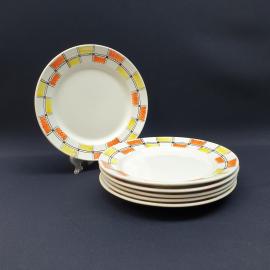 Винтажный набор из 6 десертных тарелок Зик, фаянс роспись  20 см, винтаж СССР