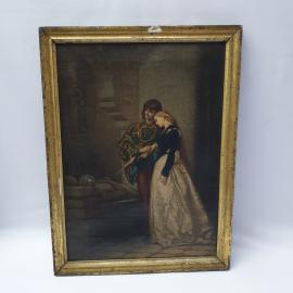 Винтажная картина Влюбленные у могилы Ромео и Джульеты, печать, следы времени, 38х51 см. СССР.