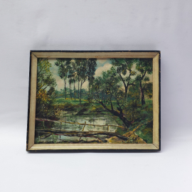 Винтажная картина Пруд в летний день , холст, масло, 42х32 см. В.Рум СССР.