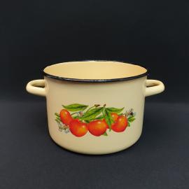 Винтажная эмалированная кастрюля на 3 литра бех крышки с деколь.