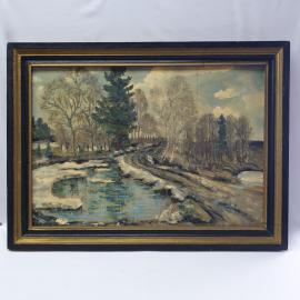 Винтажная картина Весенний лес, холст, масло, 57х78 см, В.Рум, СССР.