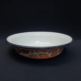 Винтажная эмалированная тарелка на 750 мл с деколью и крытьем, СССР.