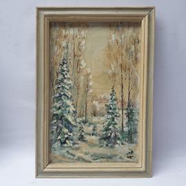 Винтажная картина Зимний лес, холст, масло, 37х52 см, В.Рум