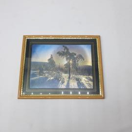 Винтажная картина голографическая Ночной лес 20х25. Пластик, дерево